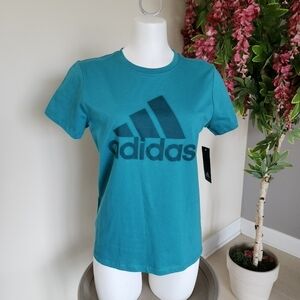 NWT Adidas Teal Short Sleeves Golf T-Shirt with Black Logo Size M